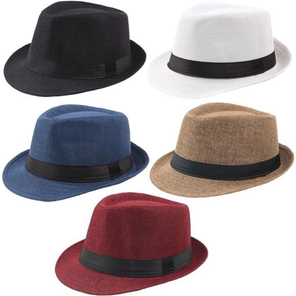 5 Pack Short Brim Fedora Classic Summer Beach Sun Hat Panama Cap for Men Women - Picture 1 of 7